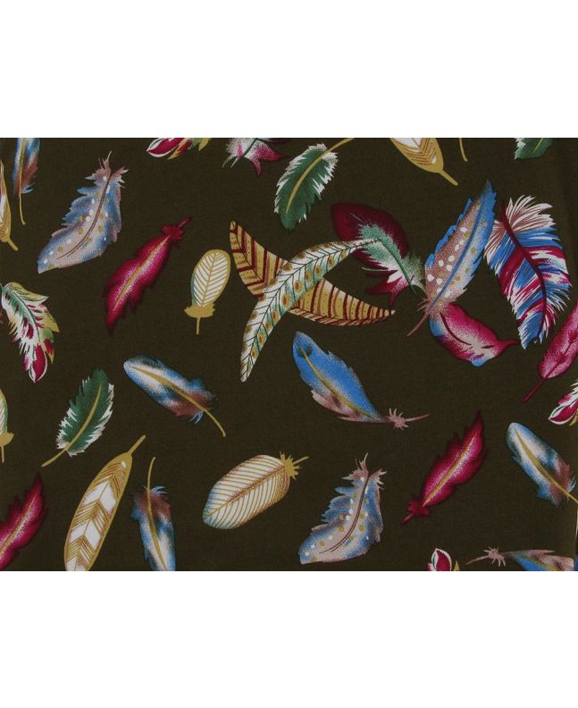 Feather Bunches Viscose Print Roll End, 1.2m, Olive