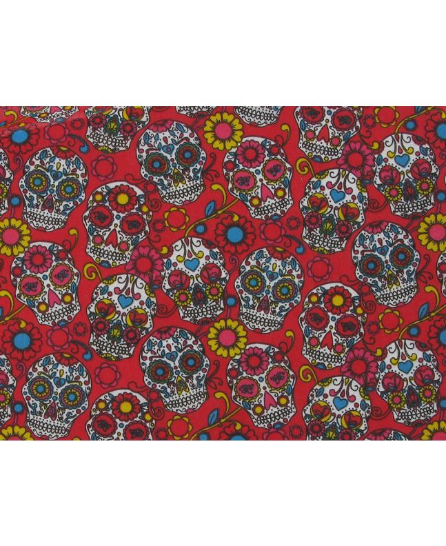 Festival Sugar Skull Polycotton Print, Red