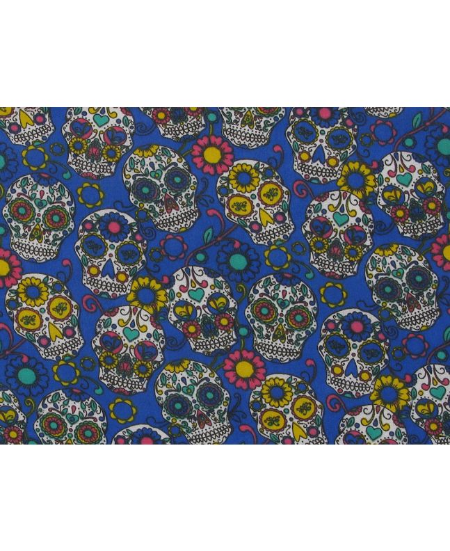 Festival Sugar Skull Polycotton Print, Royal