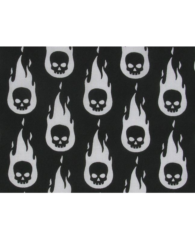 Flaming Skulls Polycotton Print, Black