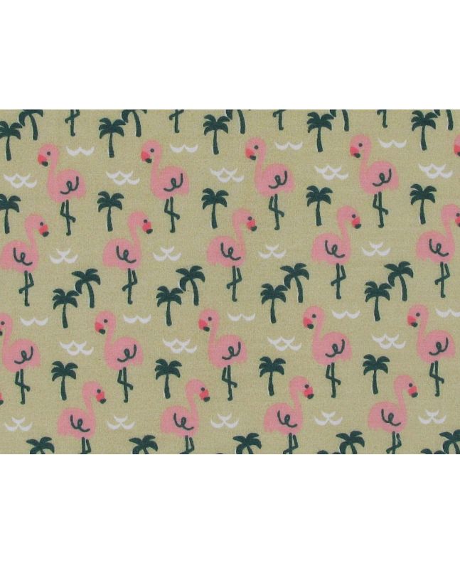 Flamingo Palm Polycotton Print, Cream