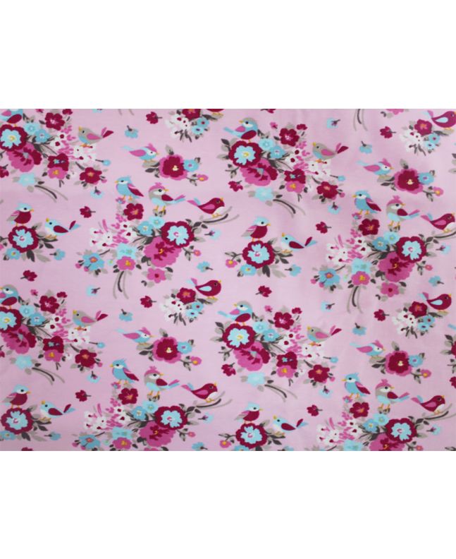 Floral Birds Nest Cotton Jersey, Pink