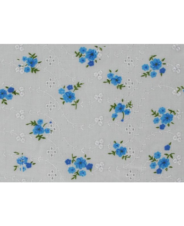 Floral Bouquet Printed Embroidered Anglaise, Blue