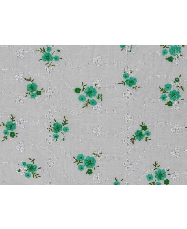 Floral Bouquet Printed Embroidered Anglaise, Green