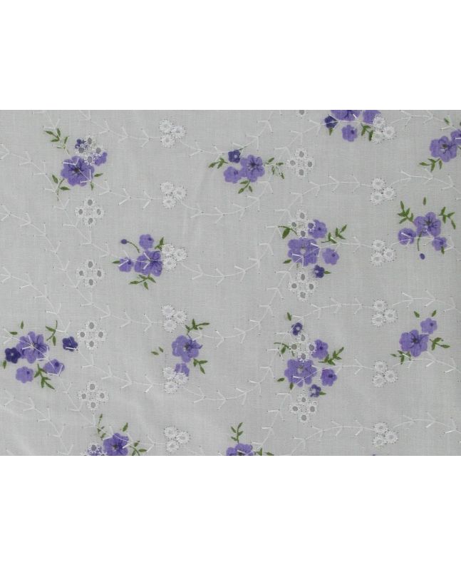 Floral Bouquet Printed Embroidered Anglaise, Purple