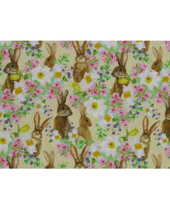 Floral Bunnies Cotton Print