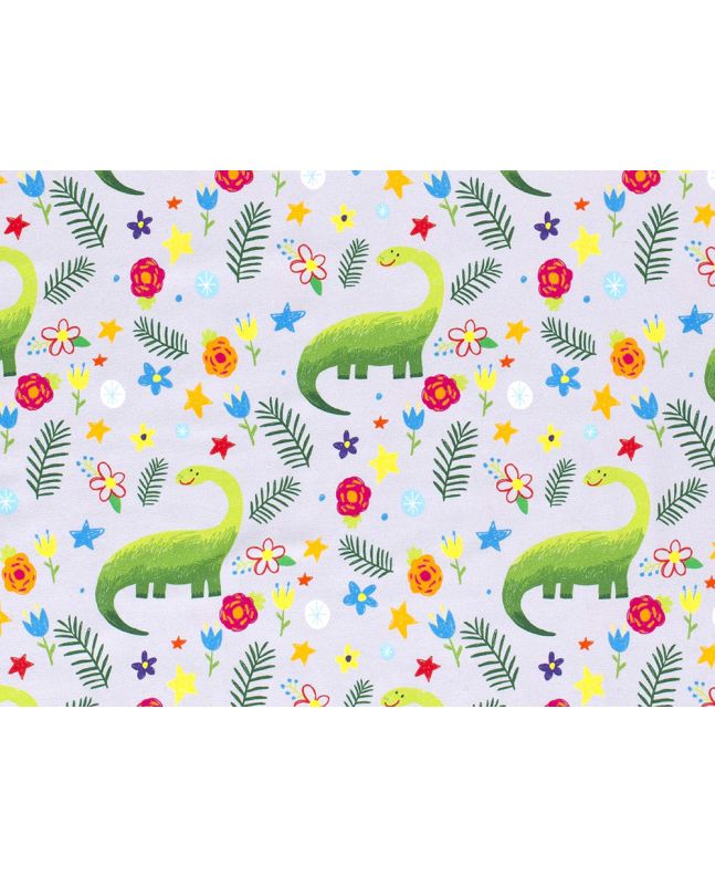 Floral Dinosaur World Cotton Jersey, Light Grey