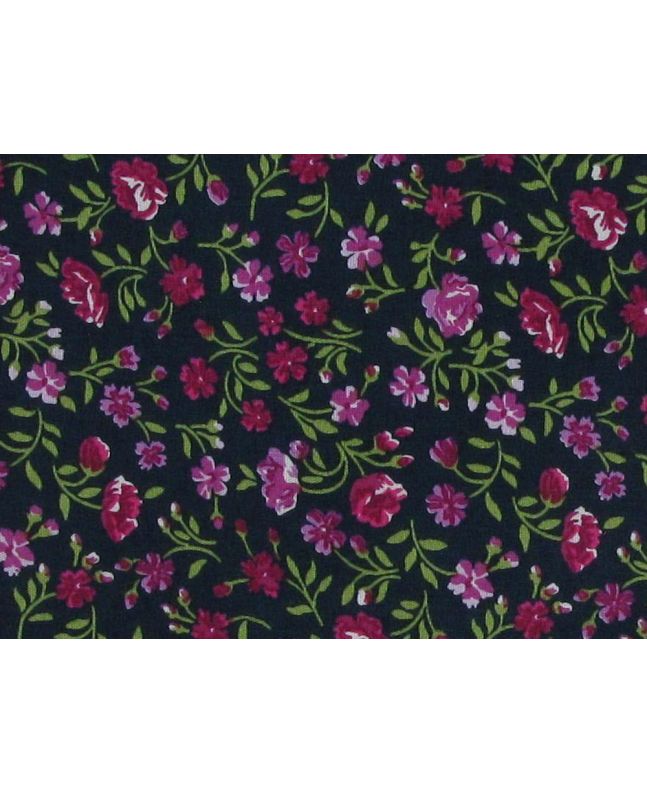 Floral Leaves Cotton Print, Navy