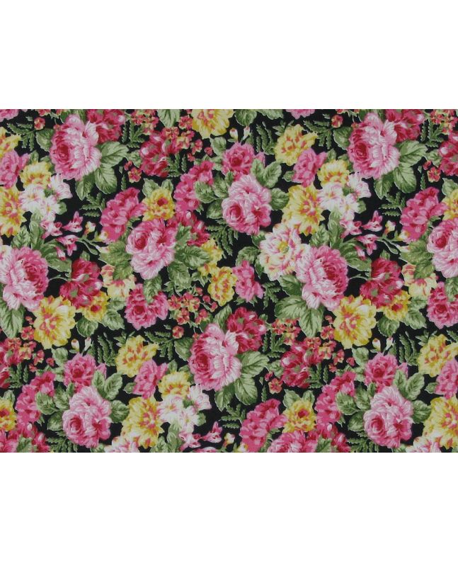 Floral Rose Field Cotton Poplin, Black