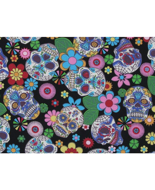 Floral Skull Cotton Poplin Print, Black
