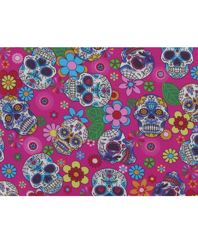 Floral Skull Cotton Poplin Print, Cerise