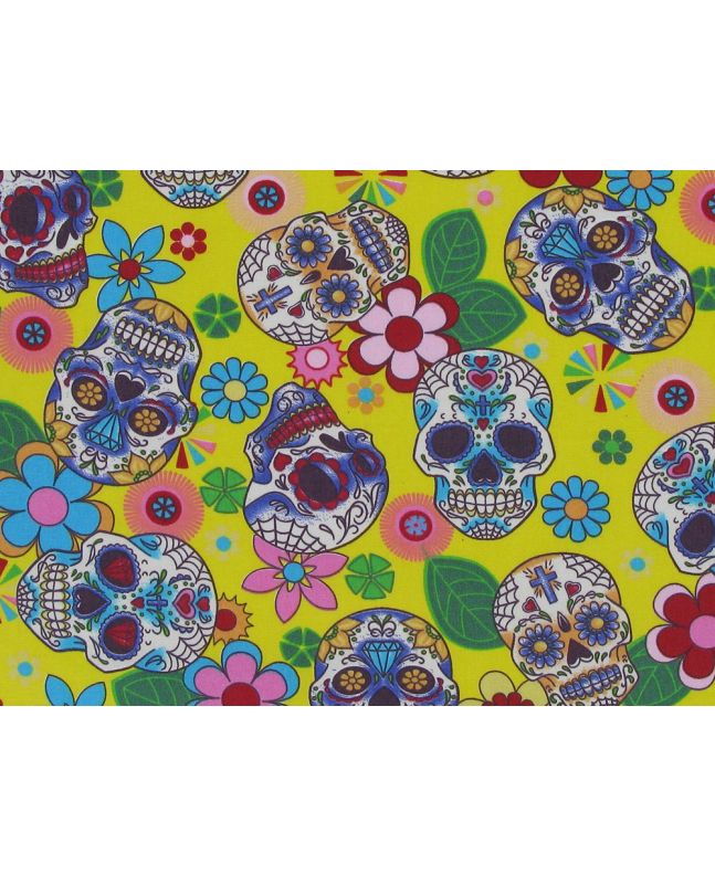 Floral Skull Cotton Poplin Print, Yellow