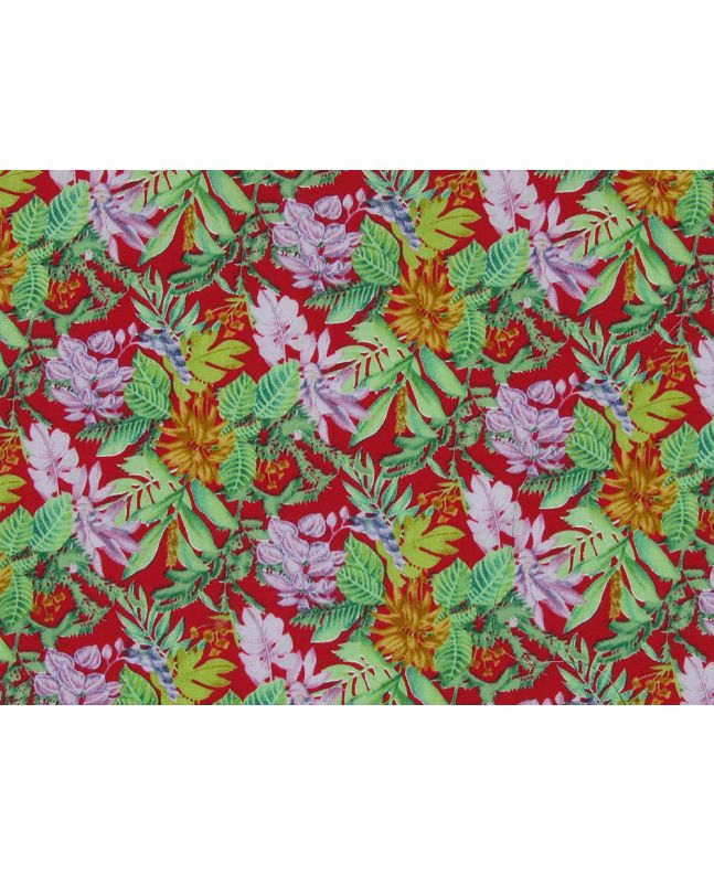 Floral Tropic View Cotton Poplin Print, Red