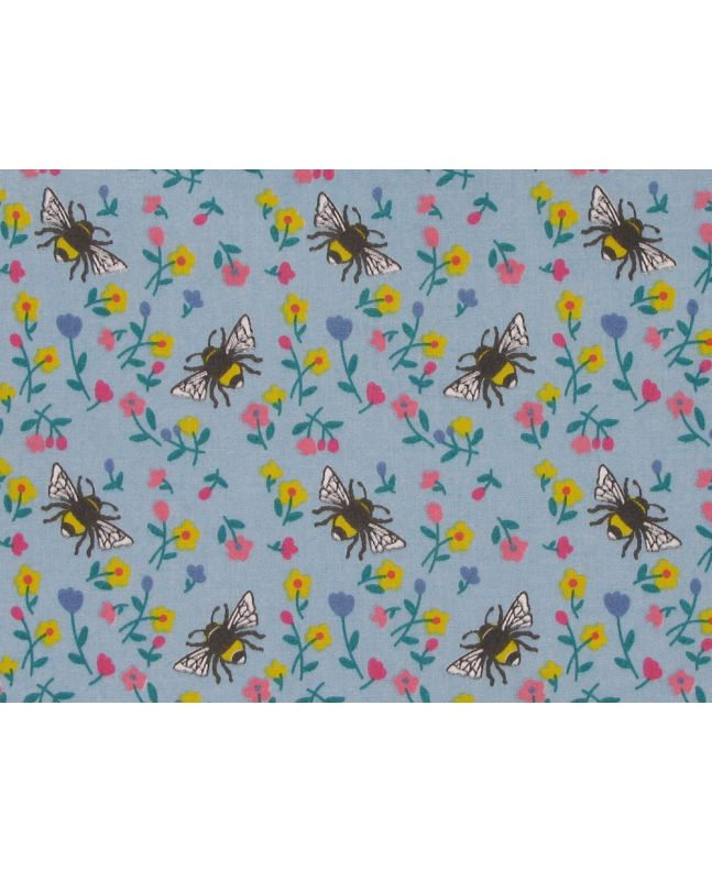 Flower Bees Polycotton Print, Sky