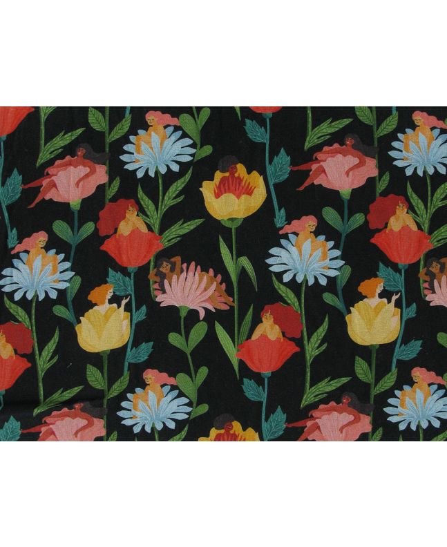 Flower Girls Cotton Print, Black