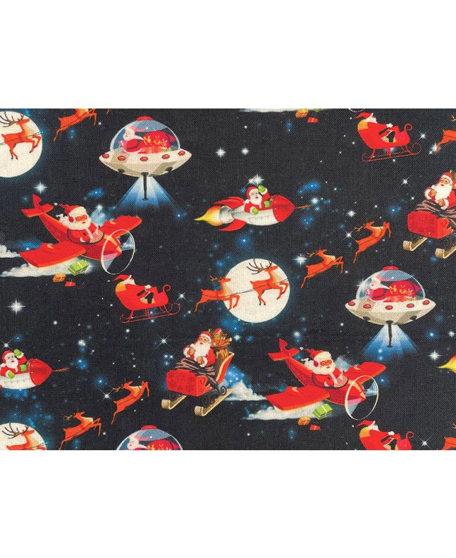 Flying Santa Cotton Print