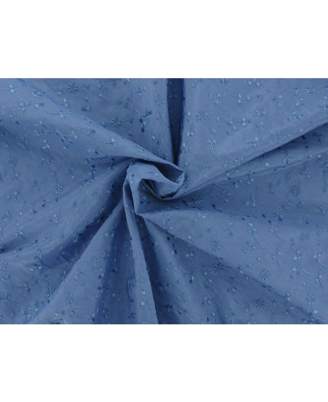 Folding Leaves Embroidered Polyviscose, Cornflower
