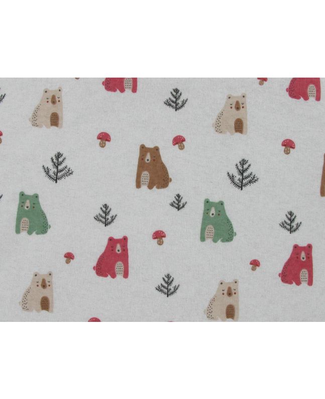 Forest Bears Brushed Cotton Rich Winceyette, Ivory
