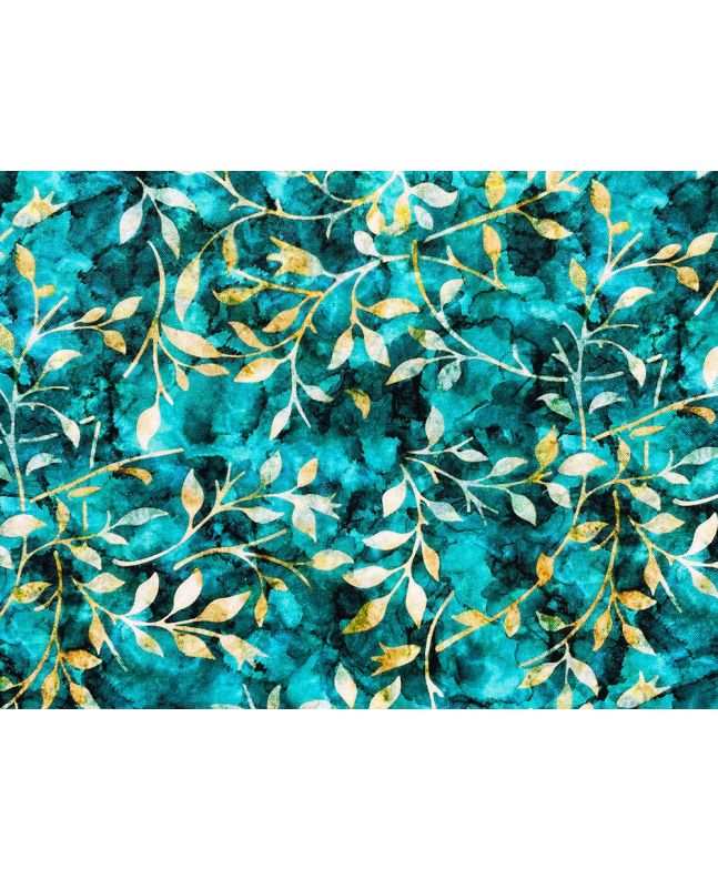 Forest Trail Batik Style Cotton Print, Teal