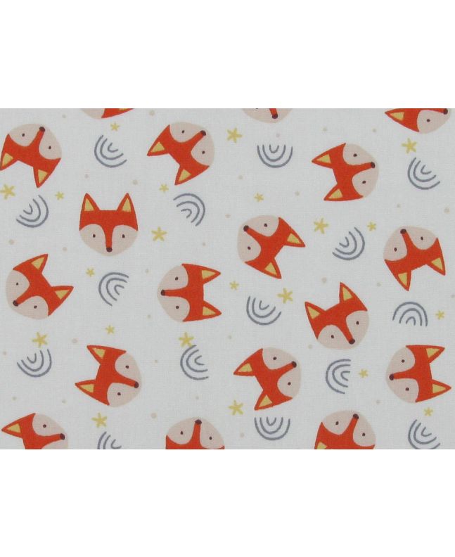 Fox Face Cotton Poplin Print, Ivory