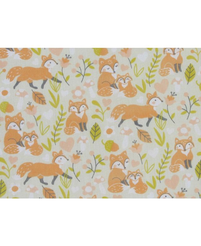Fox Family Woods Polycotton Print, Cream