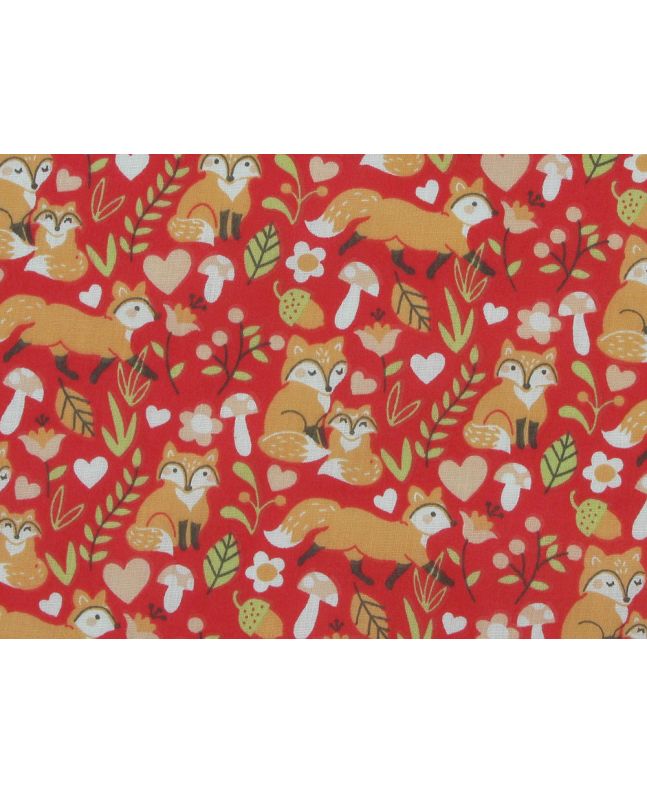 Fox Family Woods Polycotton Print, Red