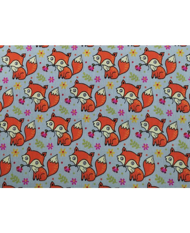 Foxes Polycotton Print, Silver