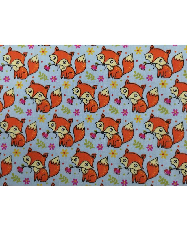 Foxes Polycotton Print, Sky