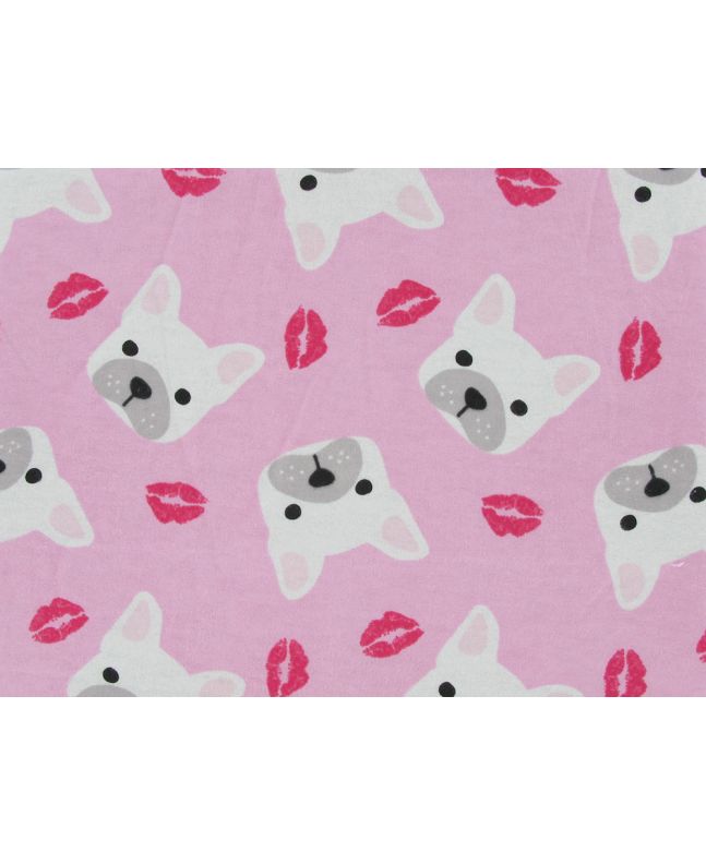 French Bulldog Kiss Brushed Cotton Winceyette, Pink
