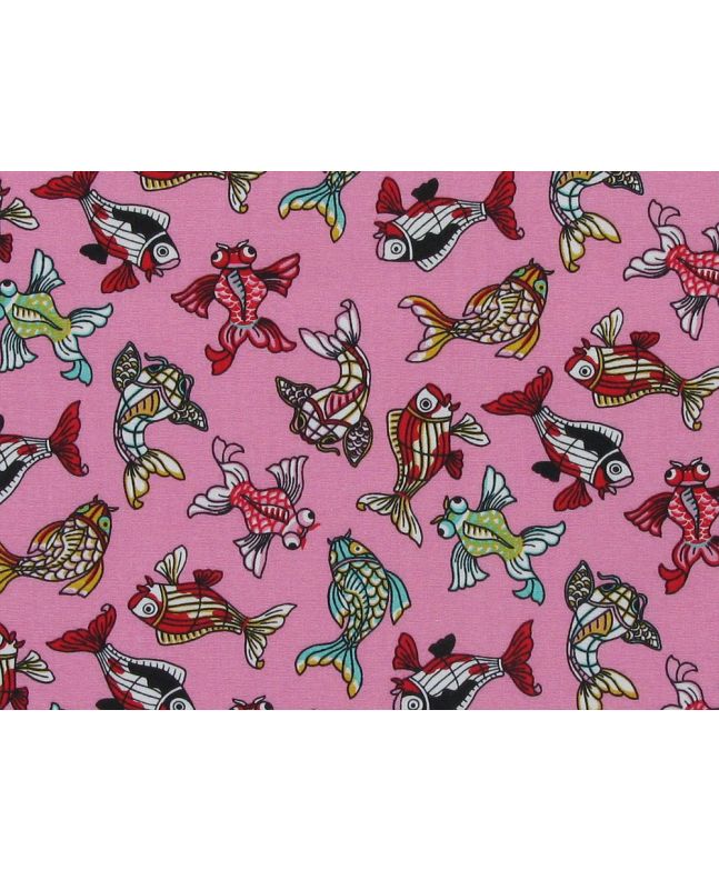 Funky Fish Cotton Poplin Print, Pink