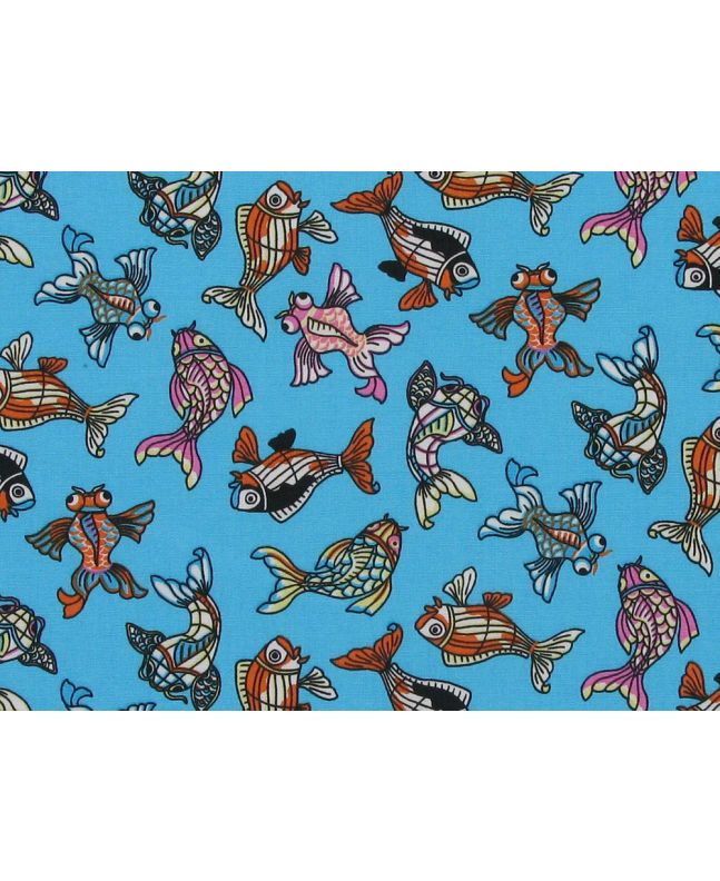 Funky Fish Cotton Poplin Print, Turquoise