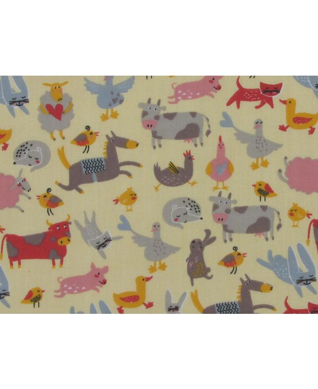 Funny Farm Polycotton Print, Cream