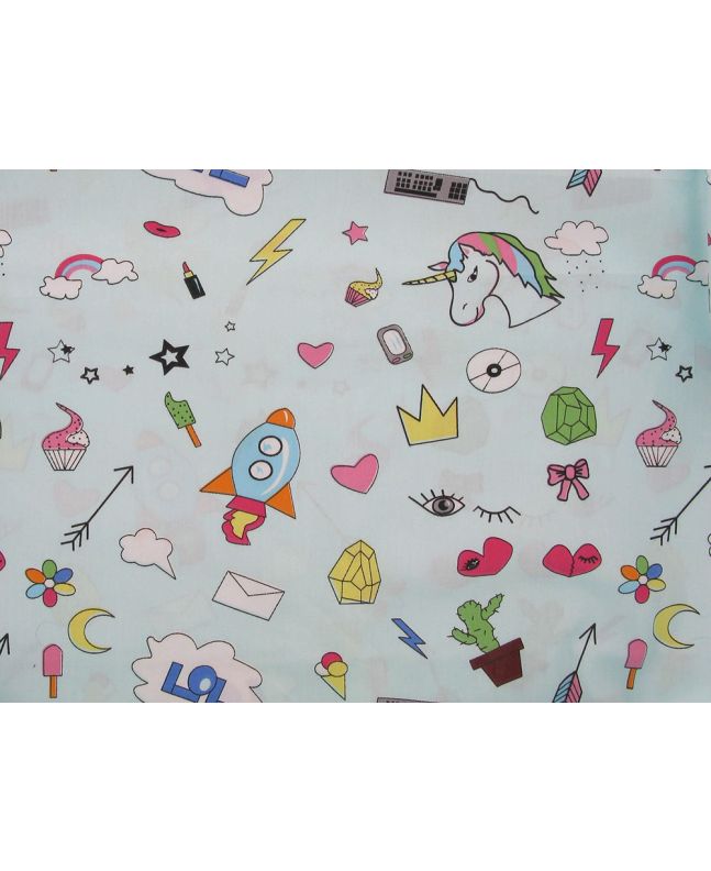 Funtime Doodle Cotton Print, Sky