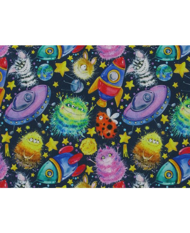 Fuzzy Alien Friends Cotton Print