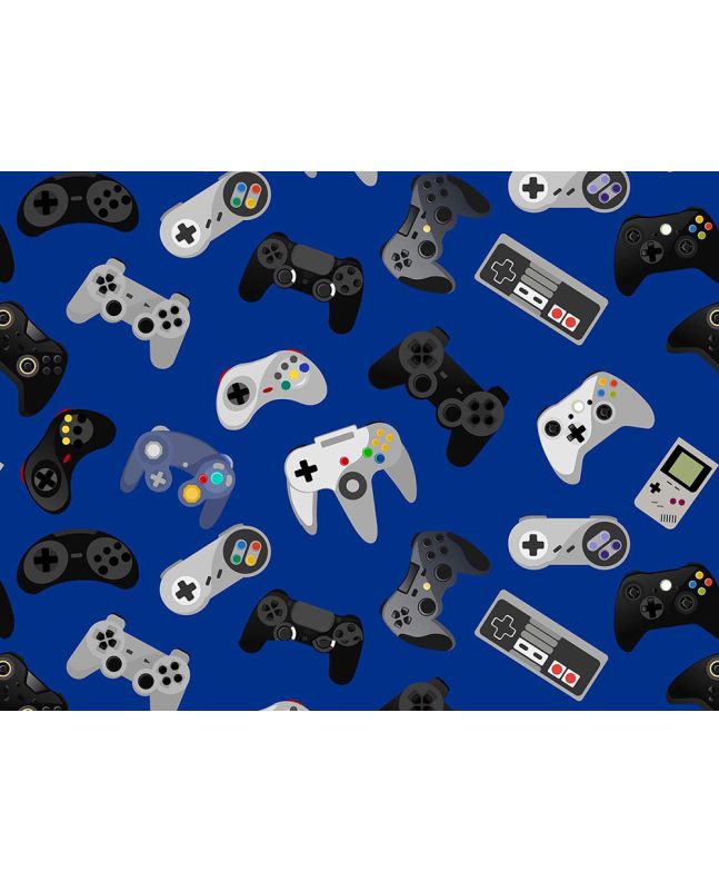Gamer Series Cotton Print, Retro Controls, Blue