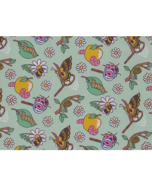 Garden Bugs Polycotton Print, Mint