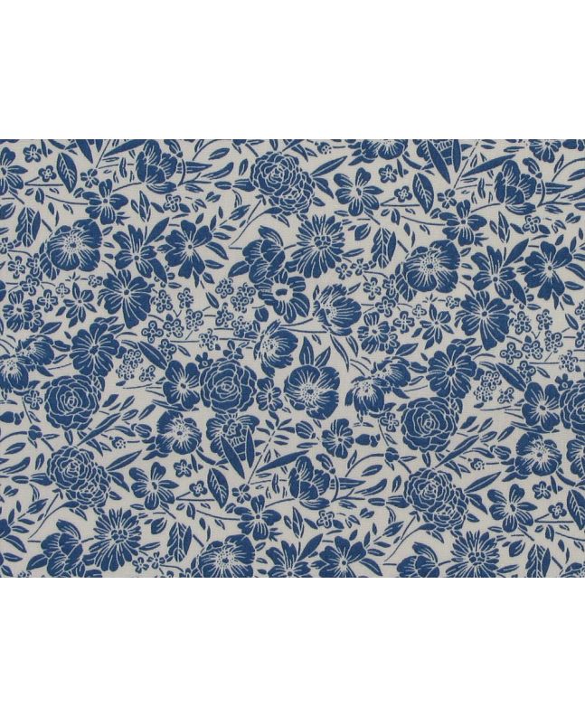 Garden Doodle Cotton Poplin Print, Blue on Ivory