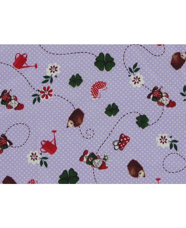 Garden Gnome Spot Cotton Print, Lilac