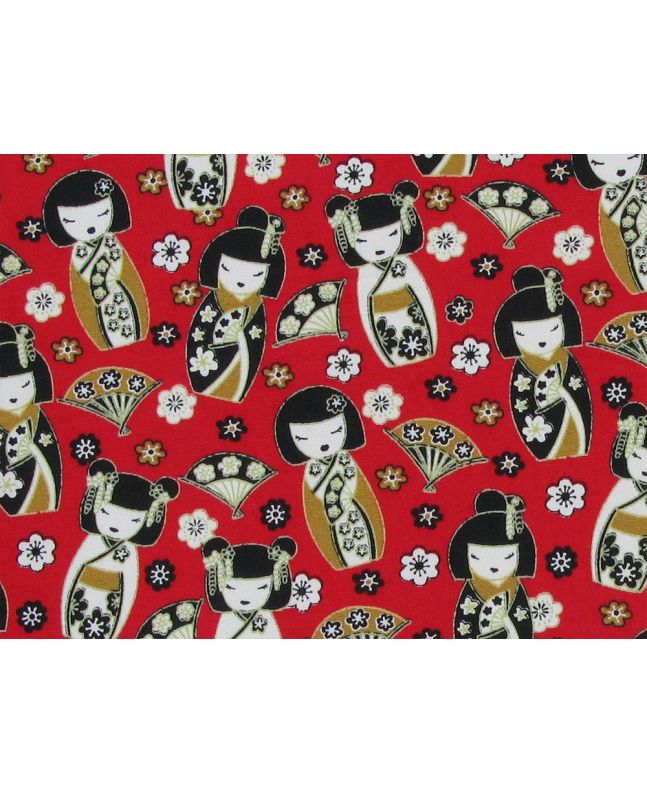 Geisha Fan Cotton Poplin Print, Red