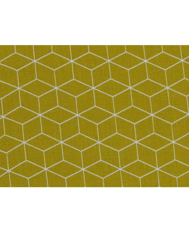 Geometric Cube Cotton Print, Mustard