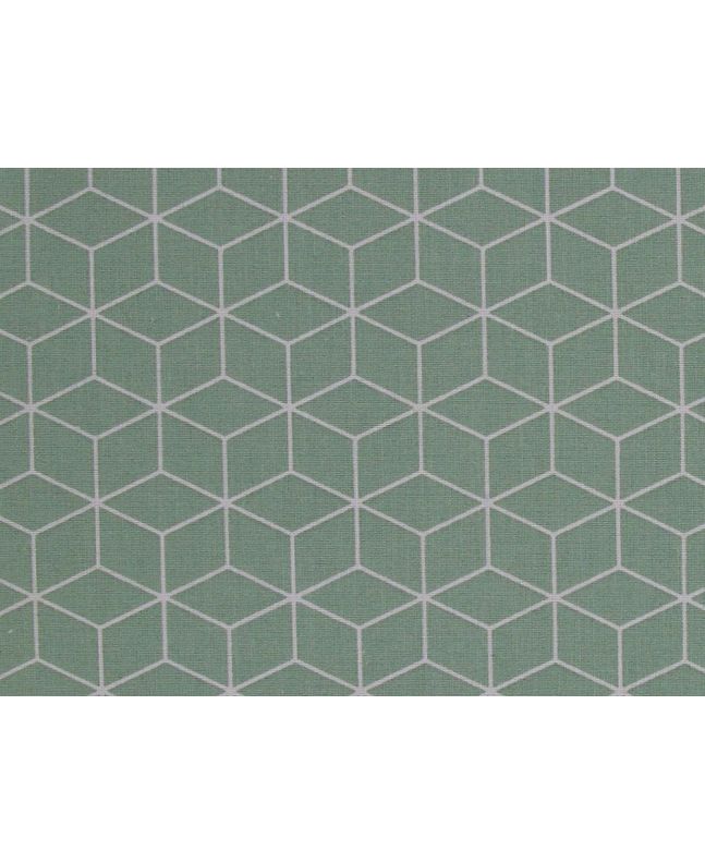 Geometric Cube Cotton Print, Sage
