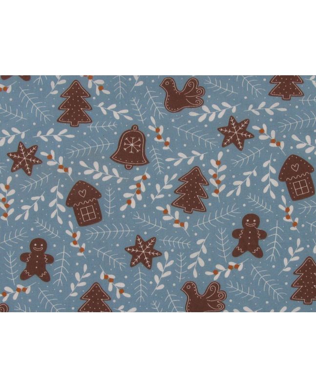 Gingerbread Christmas Polycotton Print, Blue