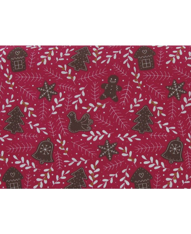 Gingerbread Christmas Polycotton Print, Claret