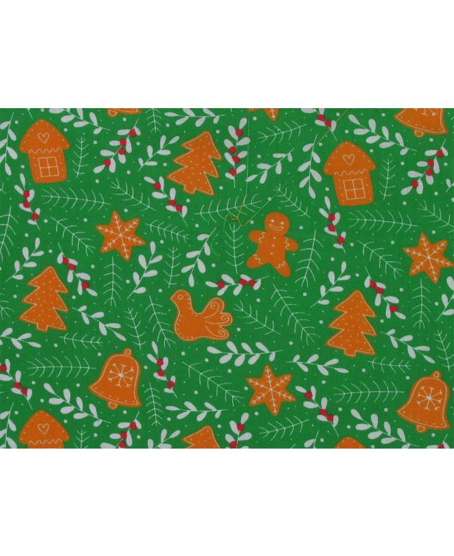 Gingerbread Christmas Polycotton Print, Green