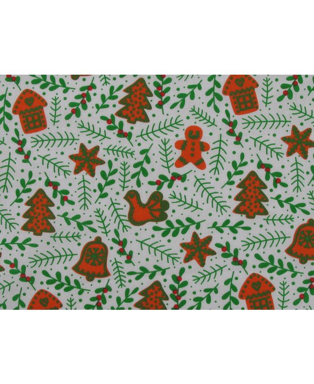 Gingerbread Christmas Polycotton Print, White