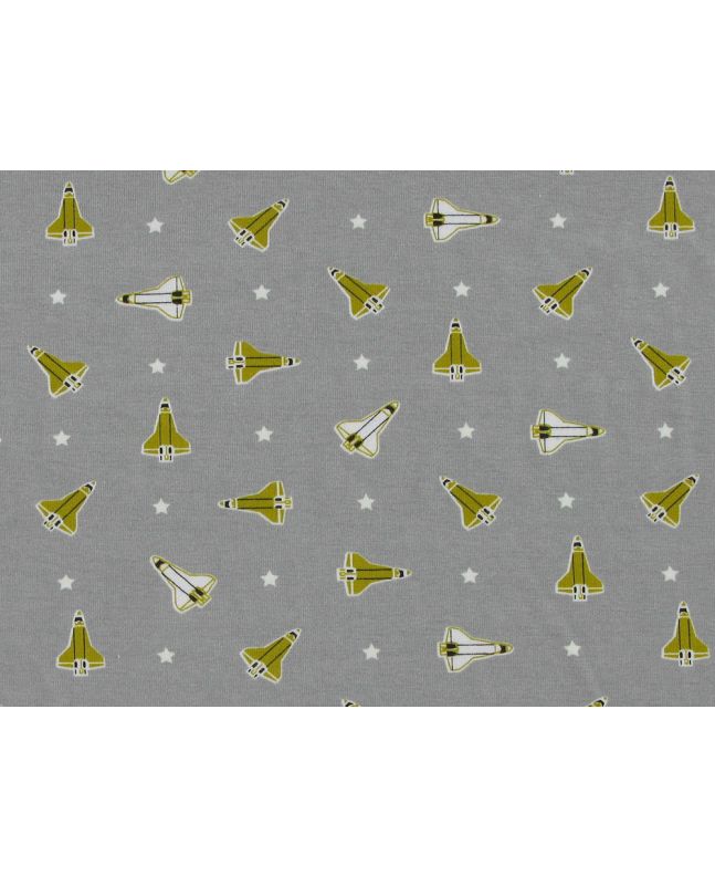 Glow In The Dark Rocket Ship Cotton Jersey, Grey