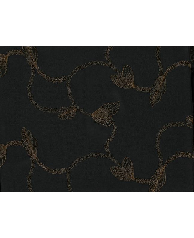 Gold Leaf Chain Scalloped Edge Embroidered Crepe, Black