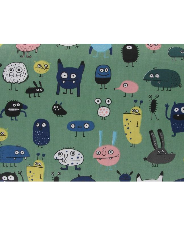 Gremlins in Charge Cotton Print, Green