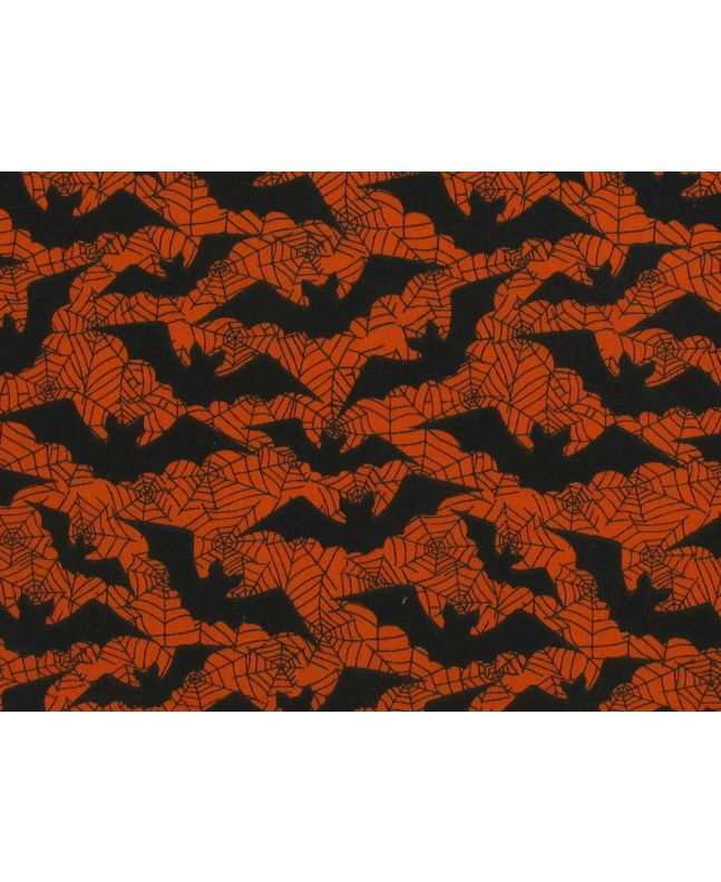 Halloween Bat Web Polycotton Print, Orange