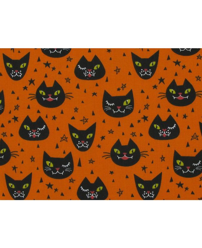 Halloween Cats Polycotton Print, Orange